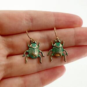 Distressed Beetle Earrings, Antique Inspired Bug Earrings, Scarab Beetle Jewelry